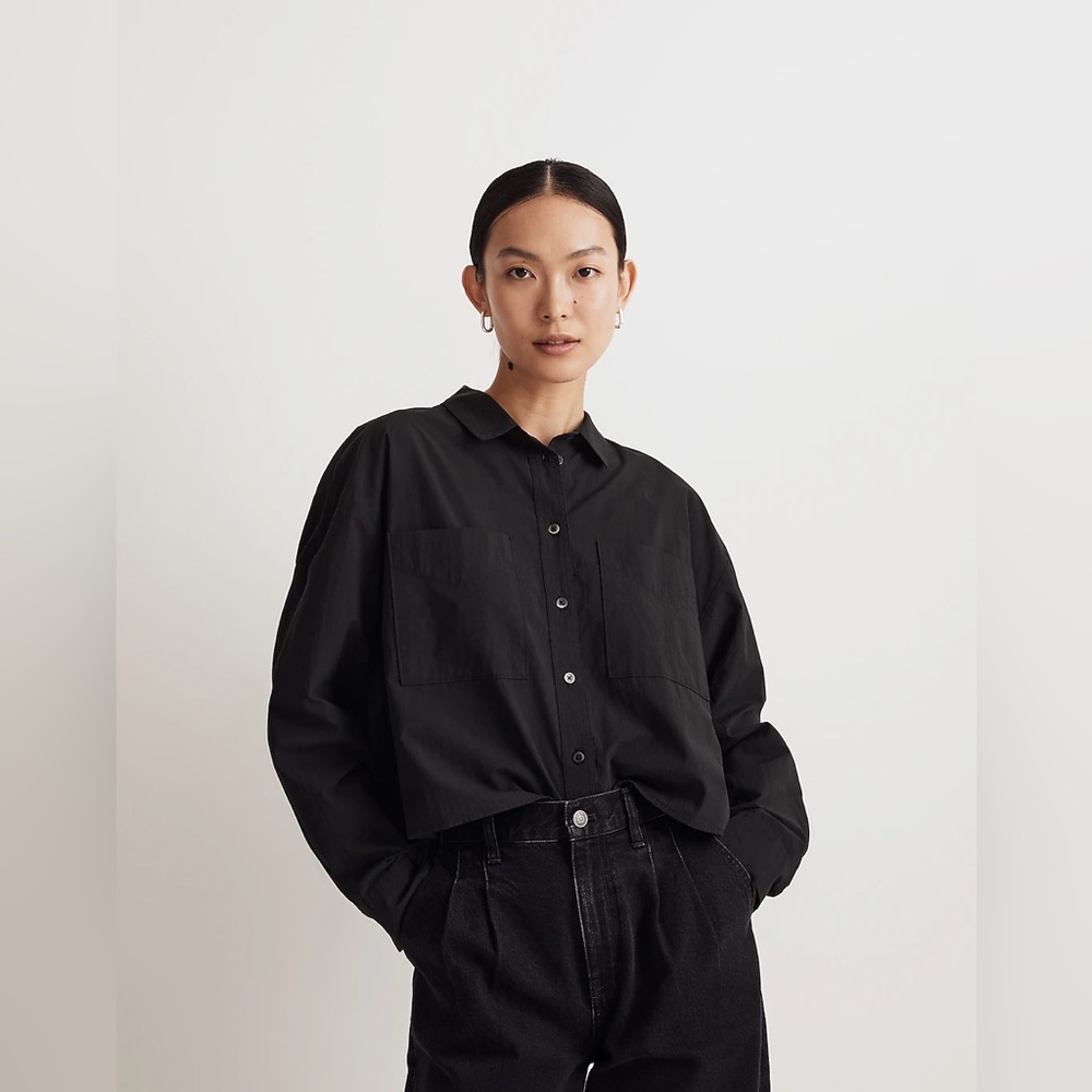 Madewell Black Button-Front Cropped Shirt